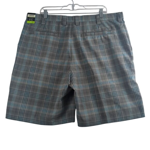 IZOD PerformX Golf Shorts Mens 40 Gray Blue Plaid UPF-50 Outdoor Travel Golf NWT - Picture 2 of 16